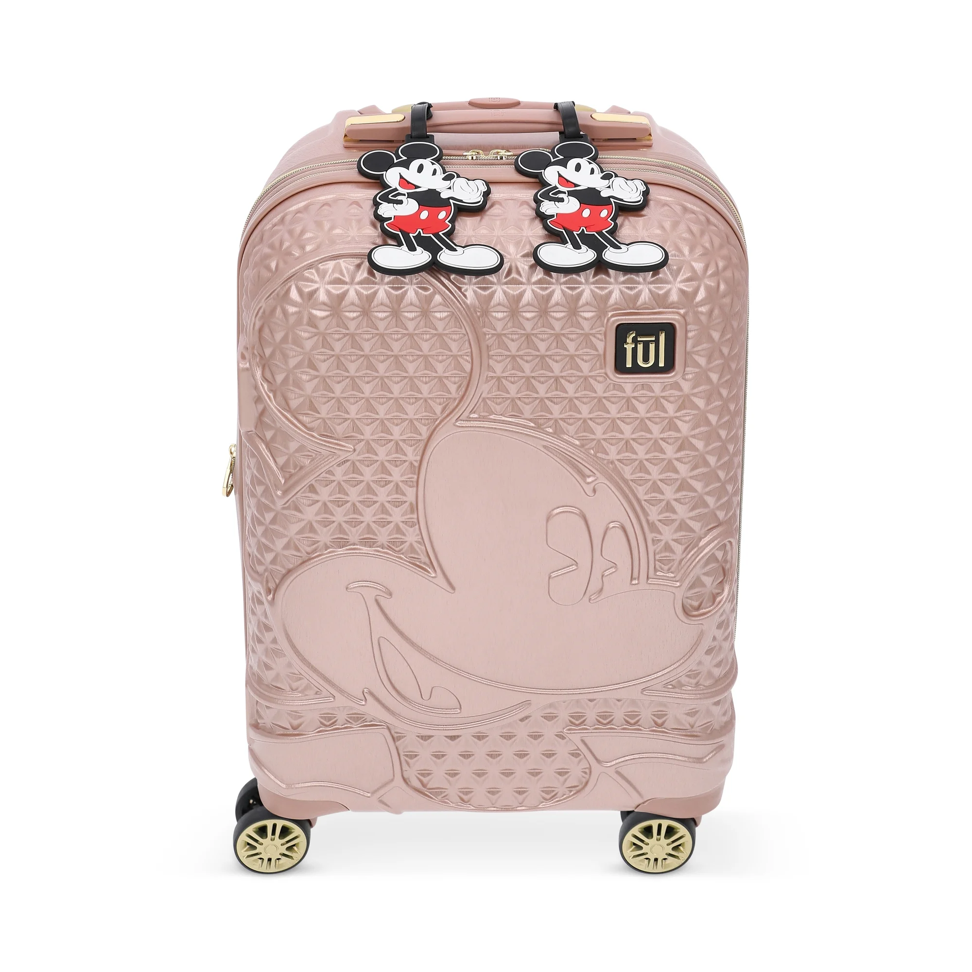 Disney Mickey Mouse 22 Inch Rolling Luggage, Textured Hardshell Carry On Suitcase with Spinner Wheels and 2 ID Tags, Rose Gold