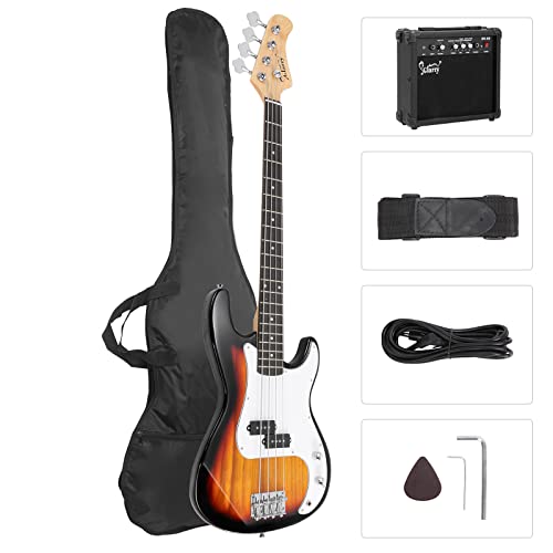 GLARRY Full Size Electric Bass Guitar with 20W AMP, 4 String Beginner Starter Kit with Accessories including Cable, Strap, Bag for Kids and Adults (Dark blue)