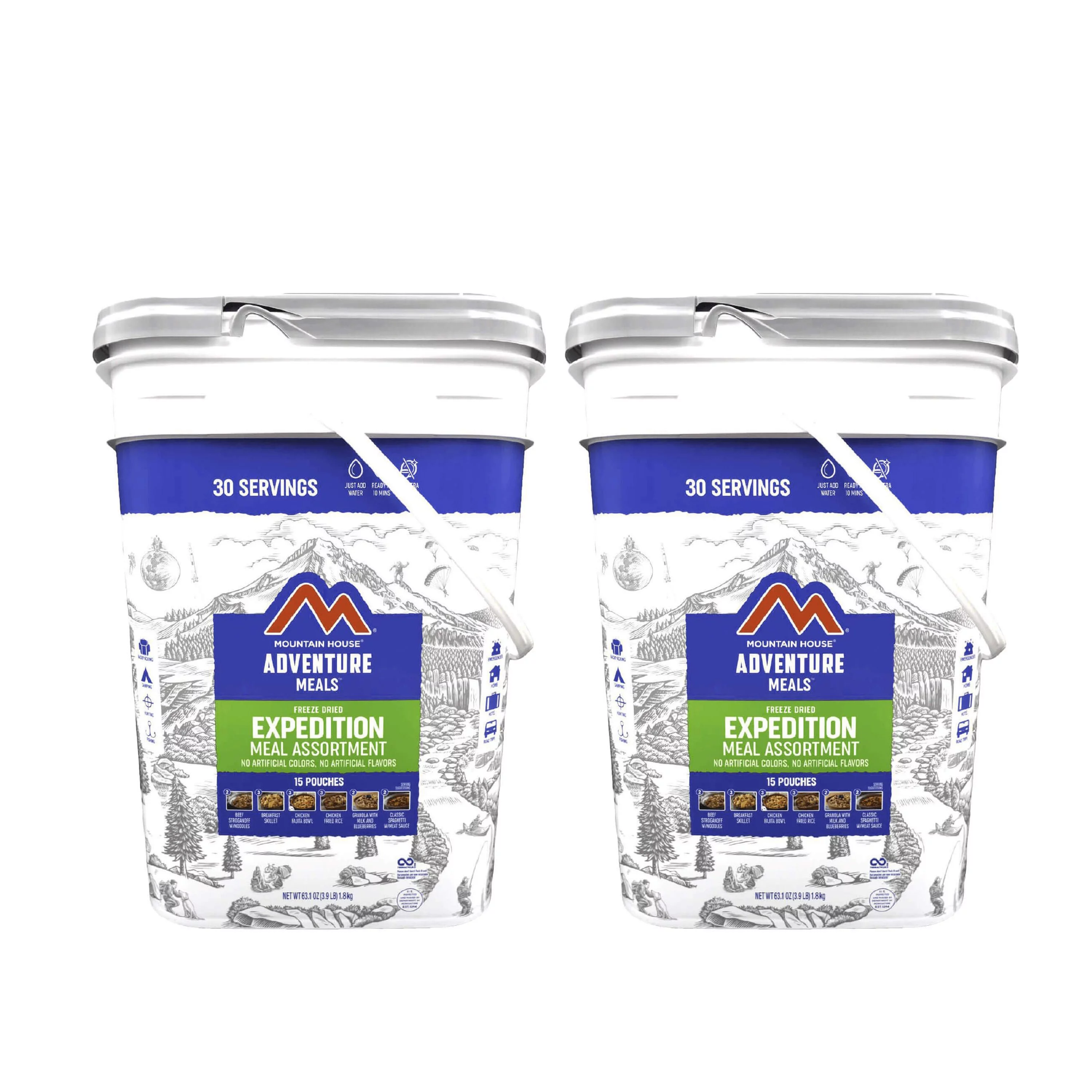 Mountain House Expedition Meal Assortment Bucket | 5 Days Meal Kit / Bucket Freeze Dried Backpacking & Camping Food | 30 Servings /Bucket | 30 Years Shelf Life- 2 Buckets