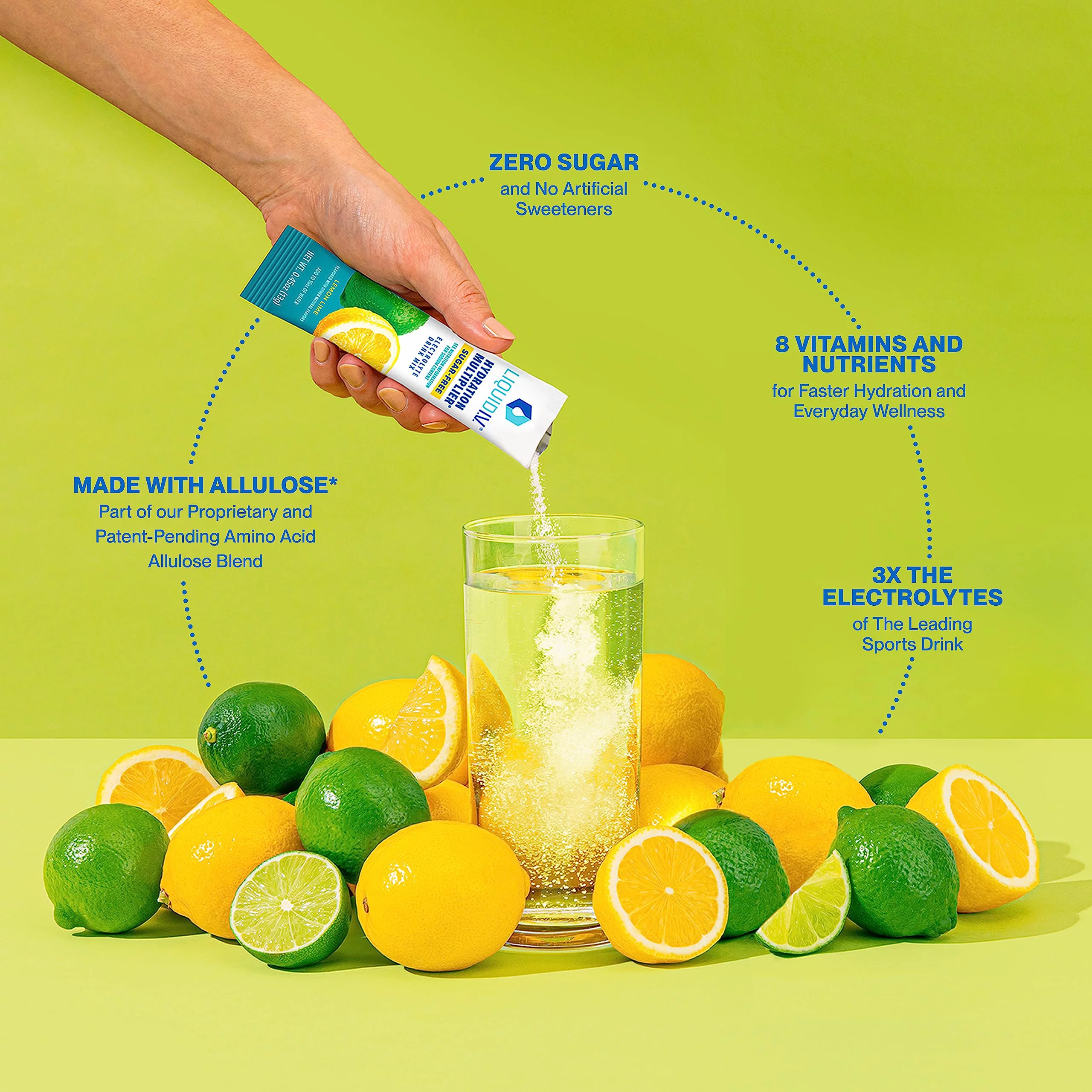 Liquid I.V. Sugar-Free Hydration Multiplier - Lemon Lime – Hydration Powder Packets | Electrolyte Drink Mix | Easy Open Single-Serving Stick | Non-GMO | 14 Sticks