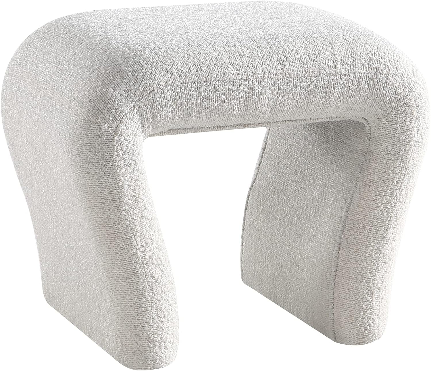 Vanity Stool Chair,Modern Boucle Ottoman Foot Stool with Wooden Legs Sofa Bench Footstool Extra Seat for Vanity,Makeup Room,Living Room,Entryway,Office (Fully Assembled)