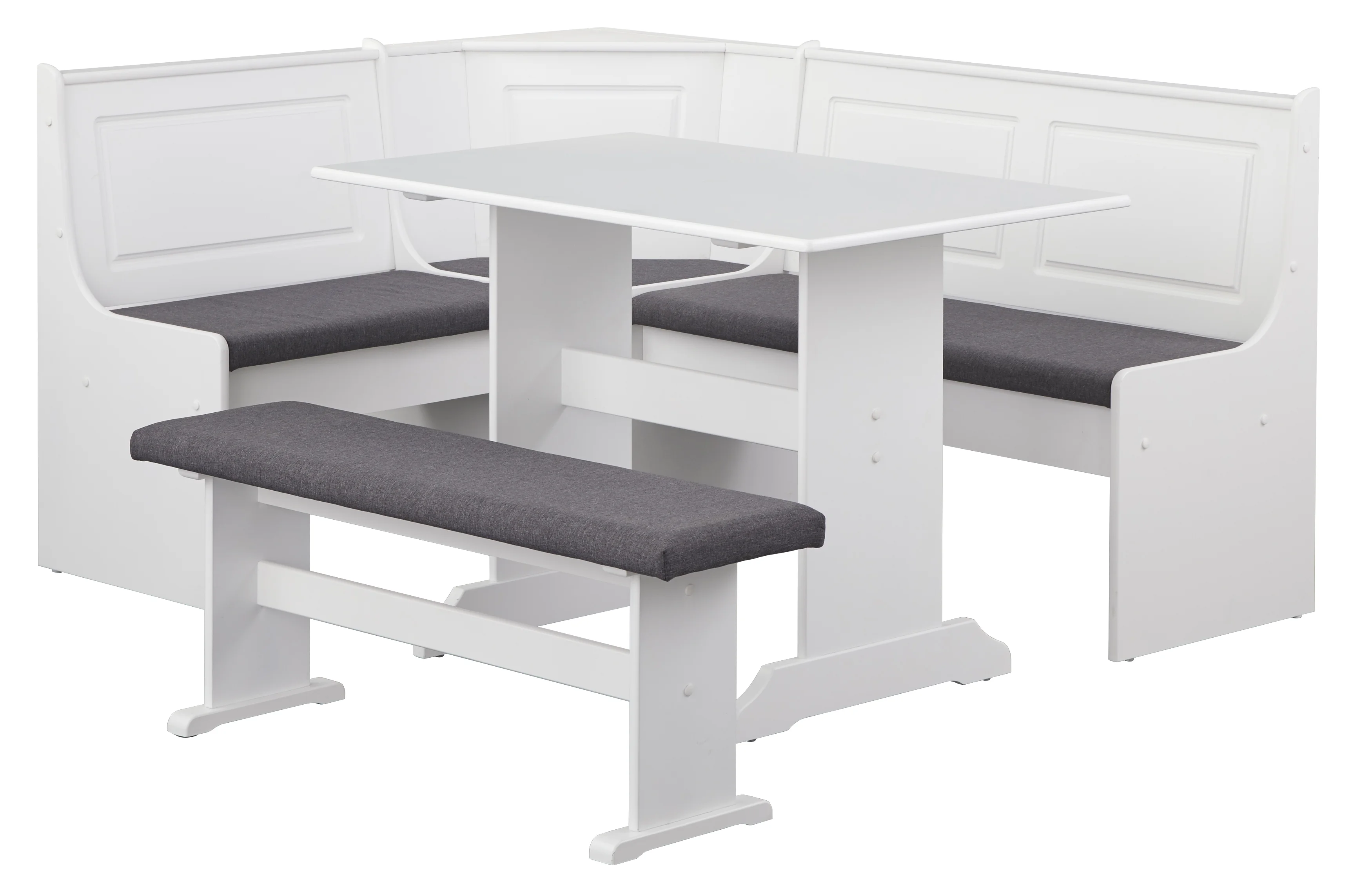 TMS Polly 3-Piece Upholstered Dining Nook Set, White Finish with Gray Upholstered Seat Cushions