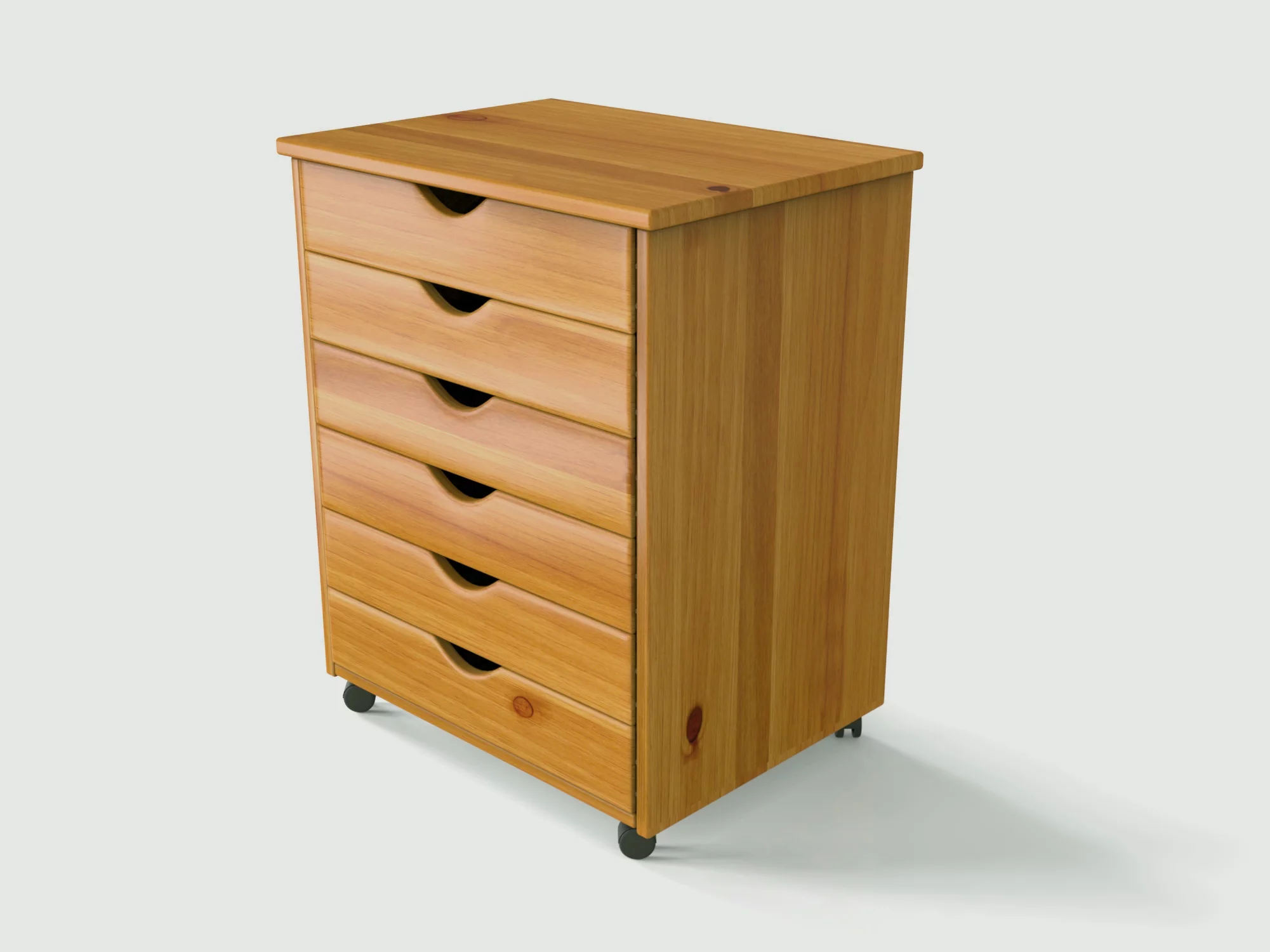 Adeptus Original Roll Cart, Solid Wood, 6 Drawer Extra Wide Roll Cart, Med Pine