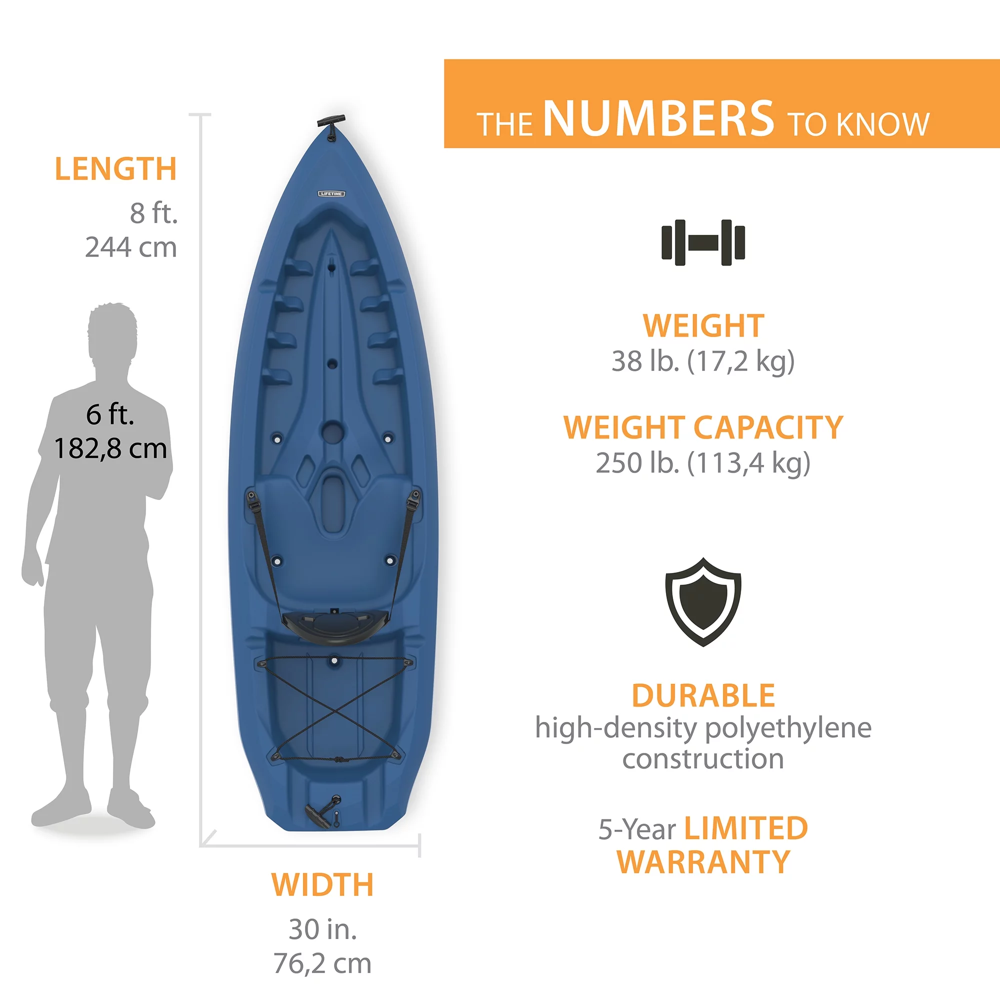 Lifetime Daylite 8 ft Sit-on-Top Kayak, Storm Blue (91161)