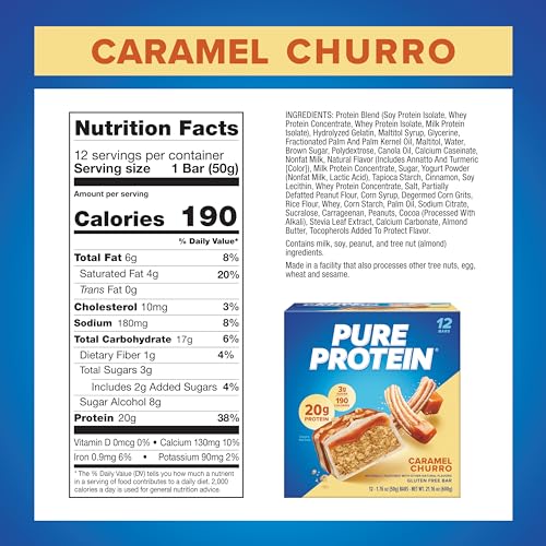 Pure Protein Bars, High Protein, Nutritious Snacks to Support Energy, Low Sugar, Gluten Free, Chocolate Deluxe, 1.76 oz., 12 Count(Pack of 1) (Packaging may vary)