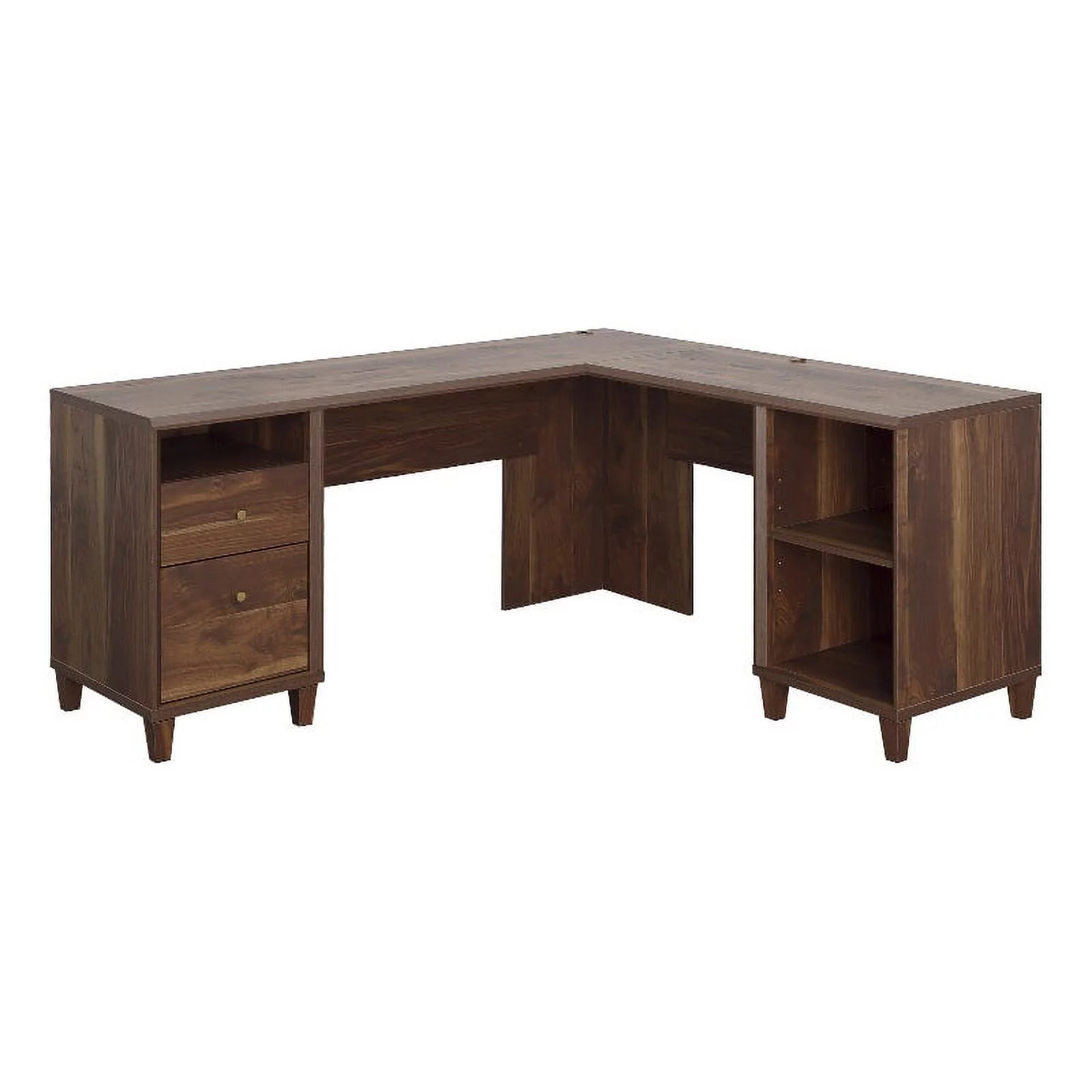 Sauder Willow Place Engineered Wood L-Desk in Grand Walnut Finish