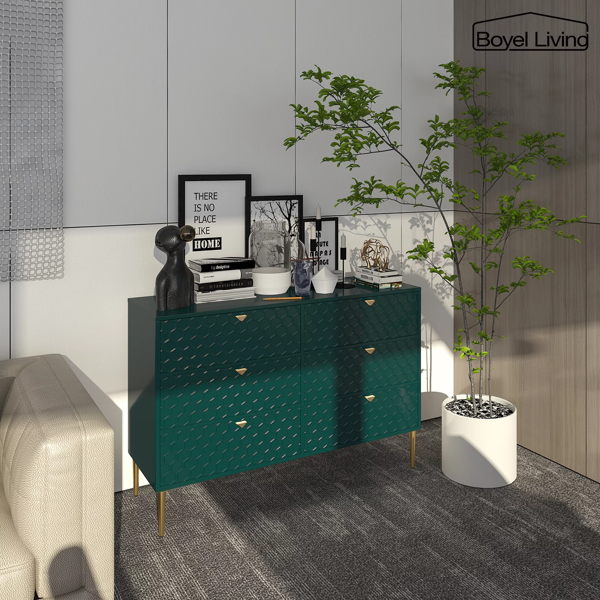 Boyel Living 6 Drawer Dresser Storage Cabinet, (MDF) Wood Dresser for Closet, Modern Green Dresser for Bedroom, Entryway and Hallway