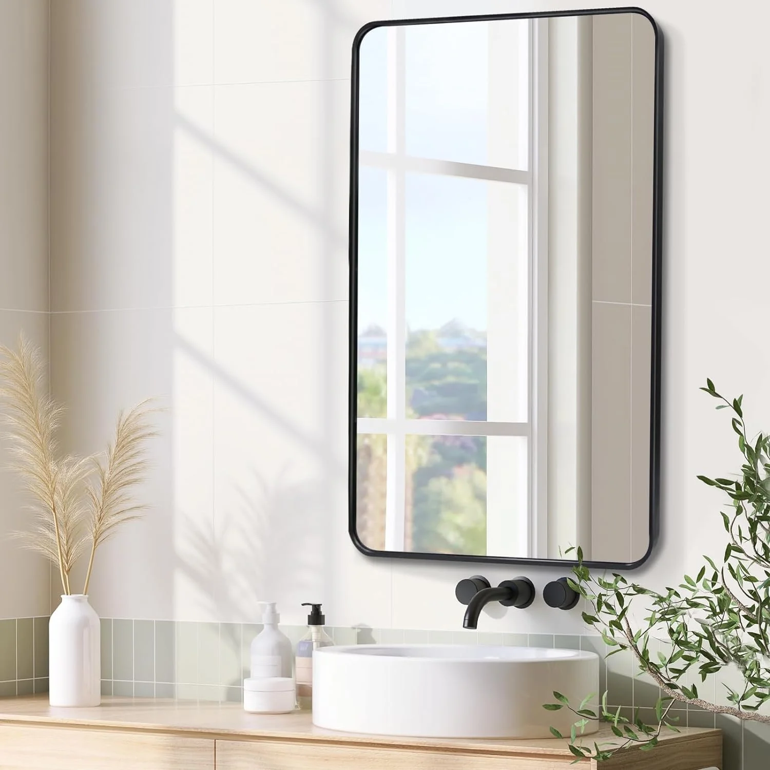 Retangle Wall Mirror 30x48, Black Bathroom Mirror, Wall Mounted Vanity Mirror, Metal Framed Mirror 30 x 48 inch, Large Rectangular Mirror for Bedroom, Living Room, Entryway