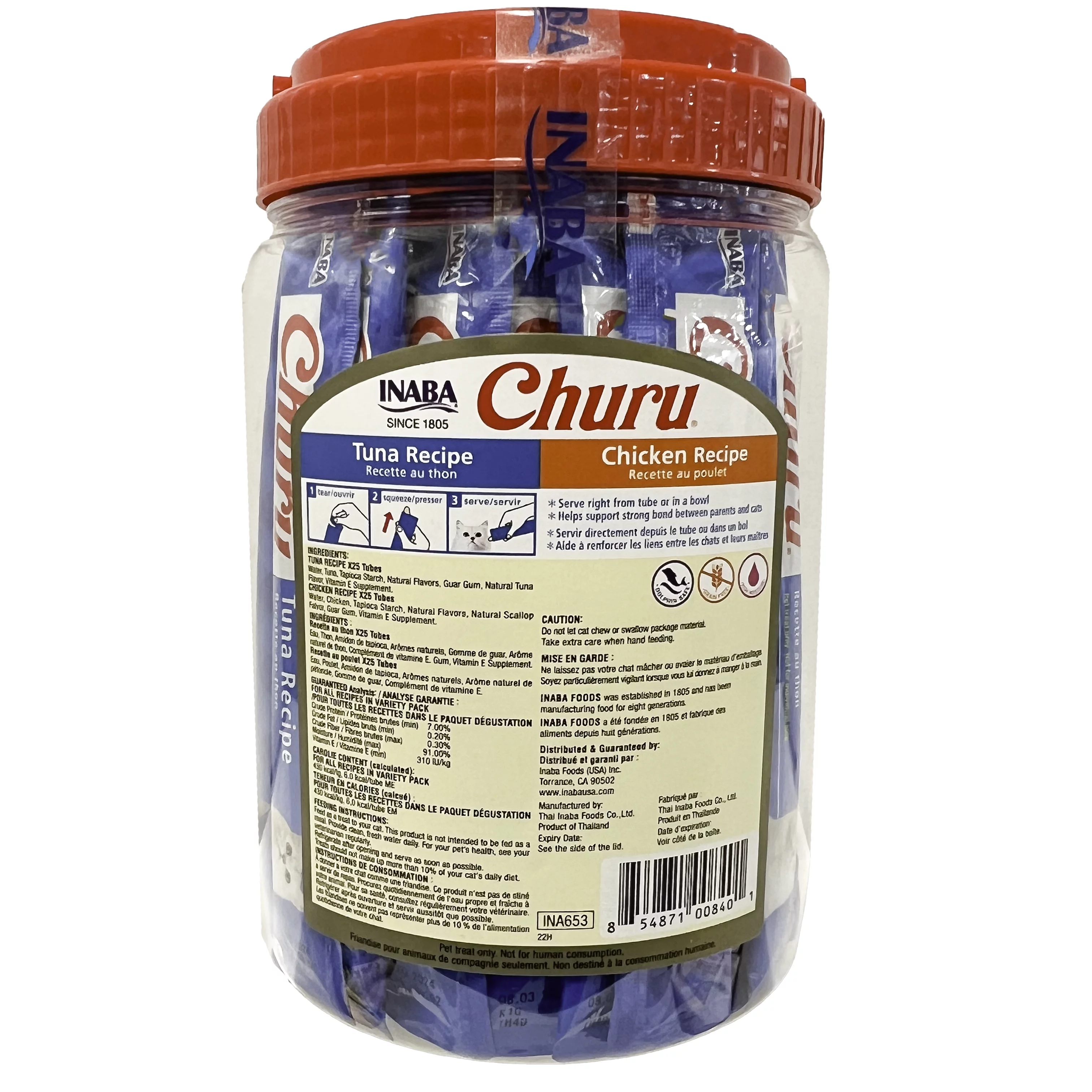 INABA Churu Creamy, Lickable Wet Cat Treats, 0.5 oz, 50 Tubes, Tuna & Chicken Variety Pet Treat