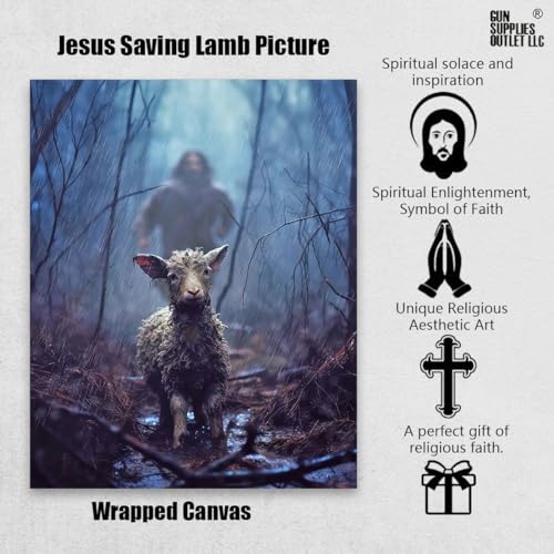 Jesus and Lamb Canvas Wall Art Jesus Running After Lost Lamb Picture Wall Art Canvas Print Christian Home Decor 12x16 inch