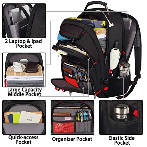 Travel Laptop Backpack,Extra Large 18.4 inch Gaming Laptop Backpacks with USB Charging Port,Big Capacity TSA Friendly RFID Anti Theft Pocket Durable College unisex Heavy Duty Computerbag