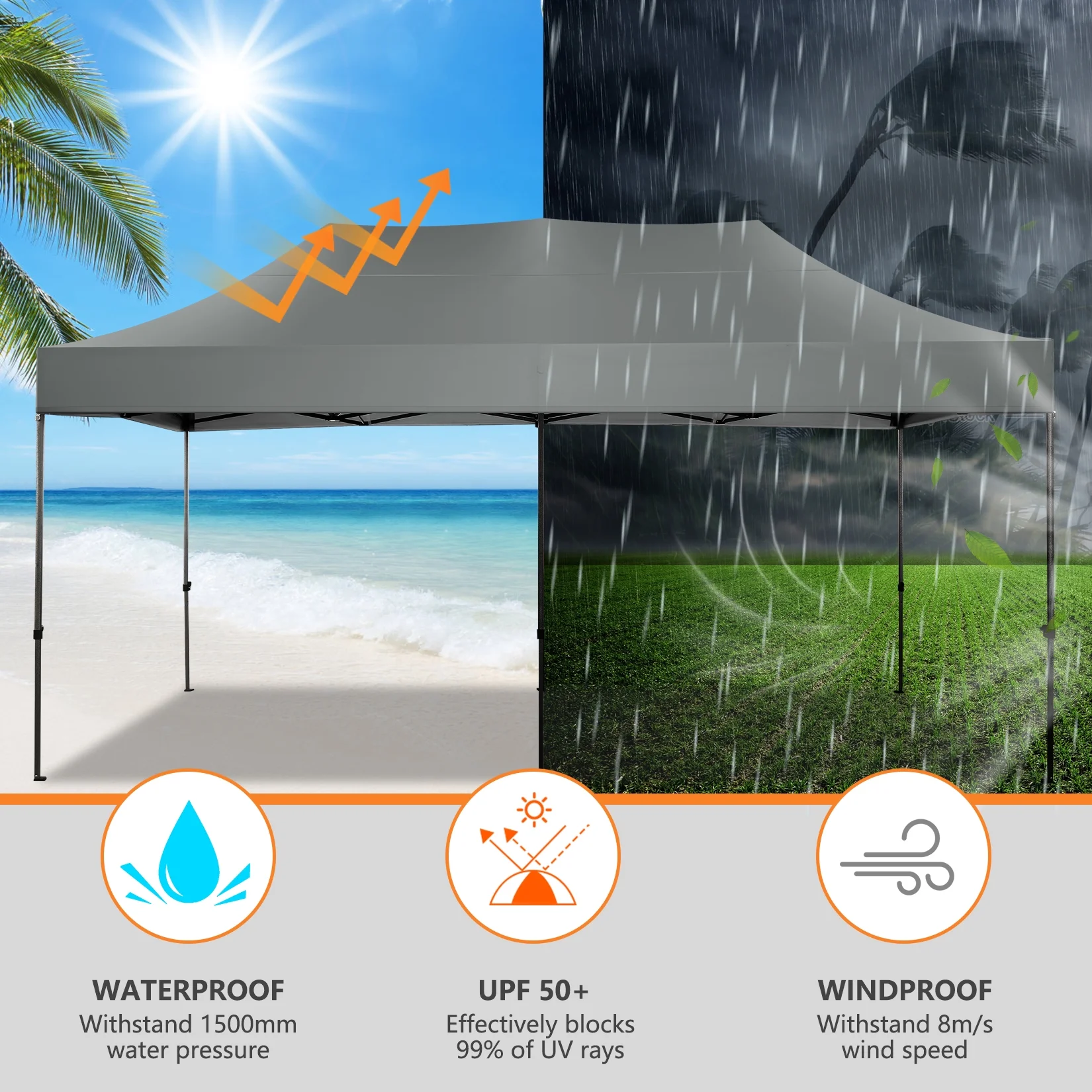 COBIZI 10x20 Pop up Canopy, Commercial Heavy Duty Canopy UPF 50+ All Weather Waterproof Outdoor Wedding Party Tents Gazebo with Roller Bag, Gray