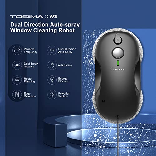 Tosima Window Cleaning Robot W2, Automatic Cleaning with Intelligent Path Planning, 3800Pa Suction Power, Edge Detection Technology, Remote Control