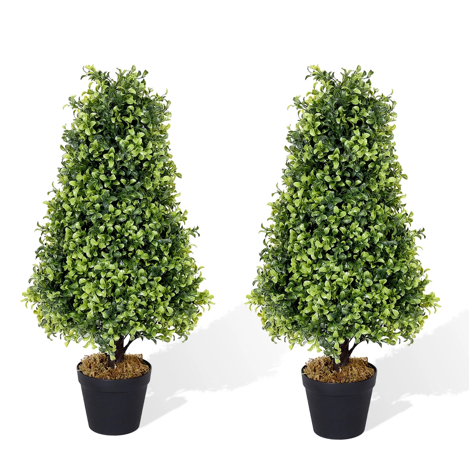 Poetree 2.5ft Topiary Trees Artificial Outdoor 2 Pack 30 Inch Faux Boxwood Tower Plants Outside Set of 2 Fake Bushes and Shrubs for Front Door Porch