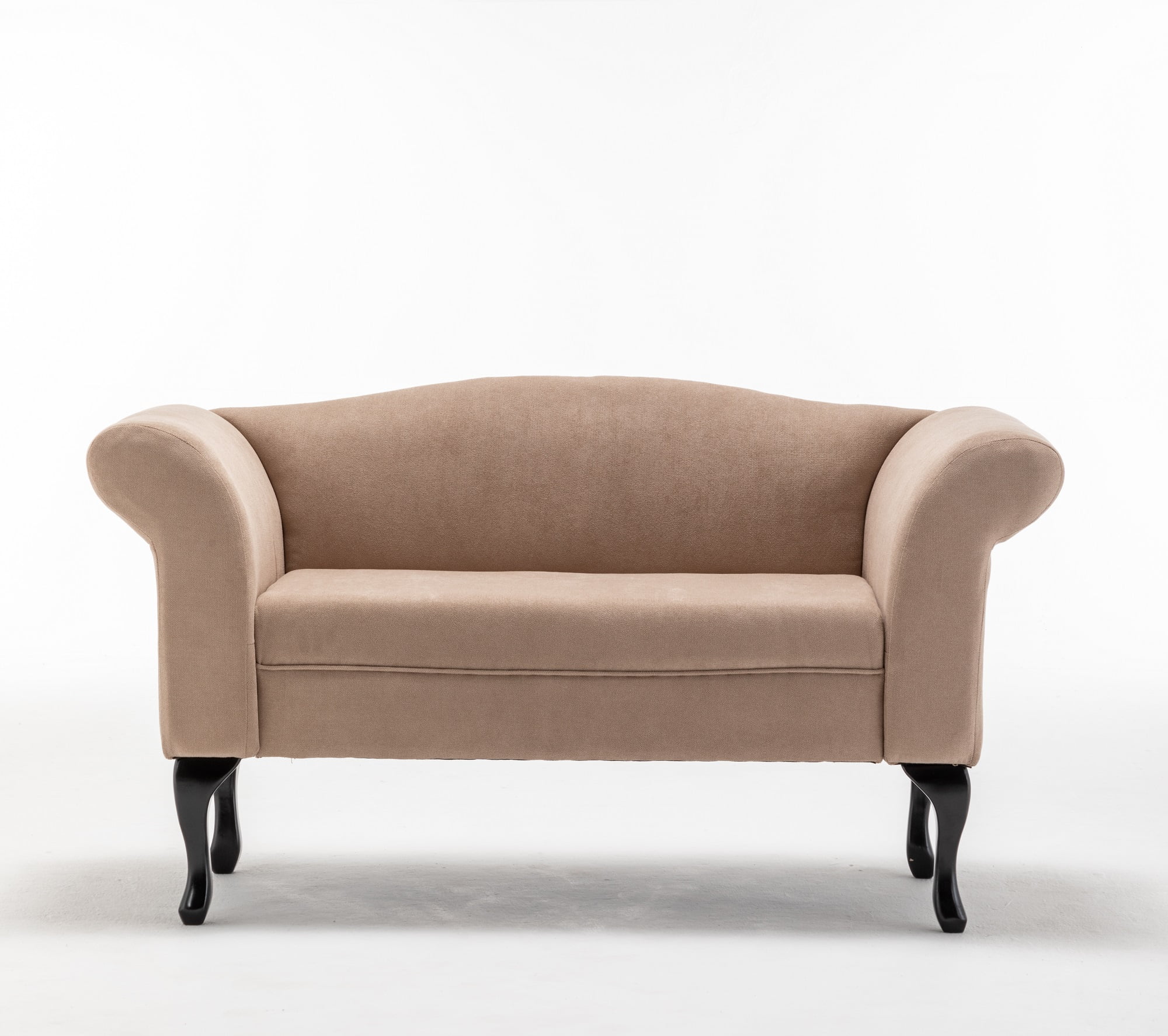 Mid Century Small Loveseat Sofa with Solid Wood Legs, 2-Seater Linen Upholstered Couch Love Seat for Living Room Bedroom Apartment