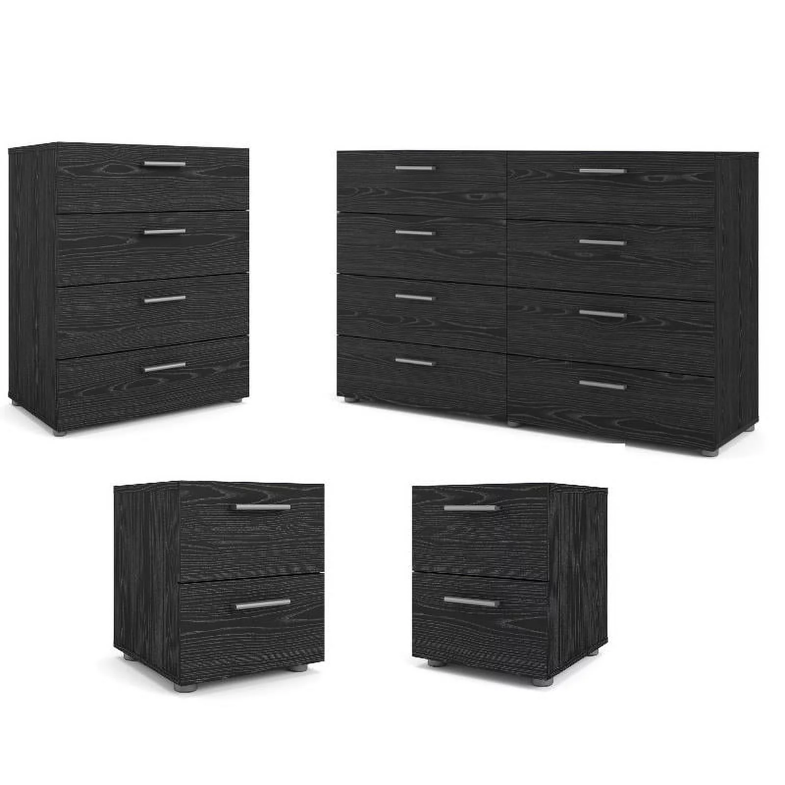Home Square 4 Piece Set with Dresser 2 Nightstands and Chest in Black Woodgrain