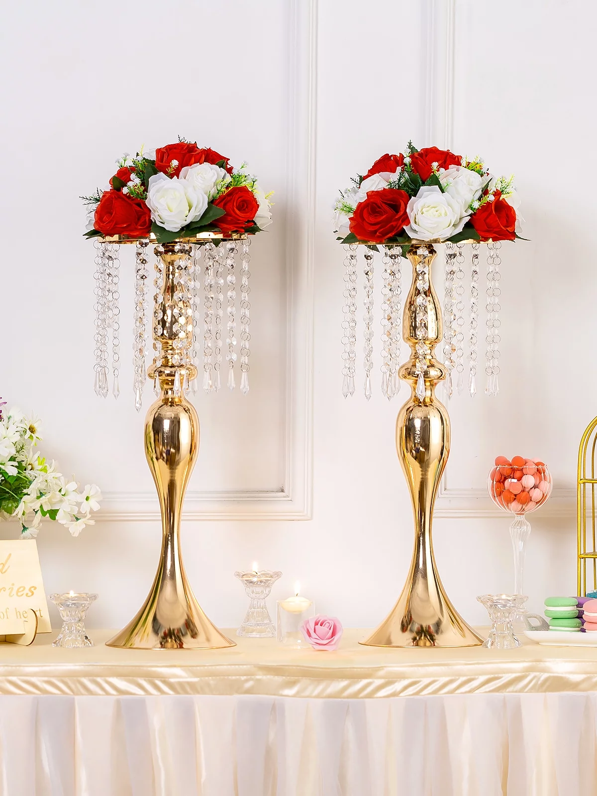 Crystal Metal Centerpiece Vase 10Pcs 21.3 inches Tall Flower Stand Holders Wedding Centerpiece Chandelier for Reception Tables Wedding Supplies