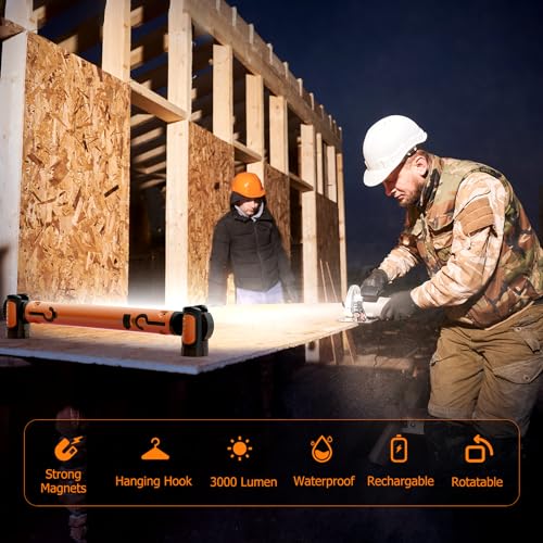 Mechanic Work Light, 3000LM Magnetic Work Light, 5200mAh Rechargeable LED Work Light Bar, Portable Cordless Underhood Work Lights with Hooks for Inspection Workshop Emergency
