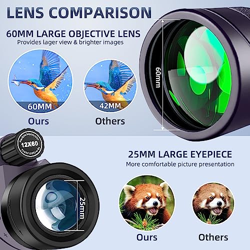 40X60 Monocular Telescope, High Power Monocular for Adults with Phone Adapter& Tripod& Hand Strap, Low Night Vision Monocular, Equipped with BAK4 Prism for Bird Watching and Traveling Concert