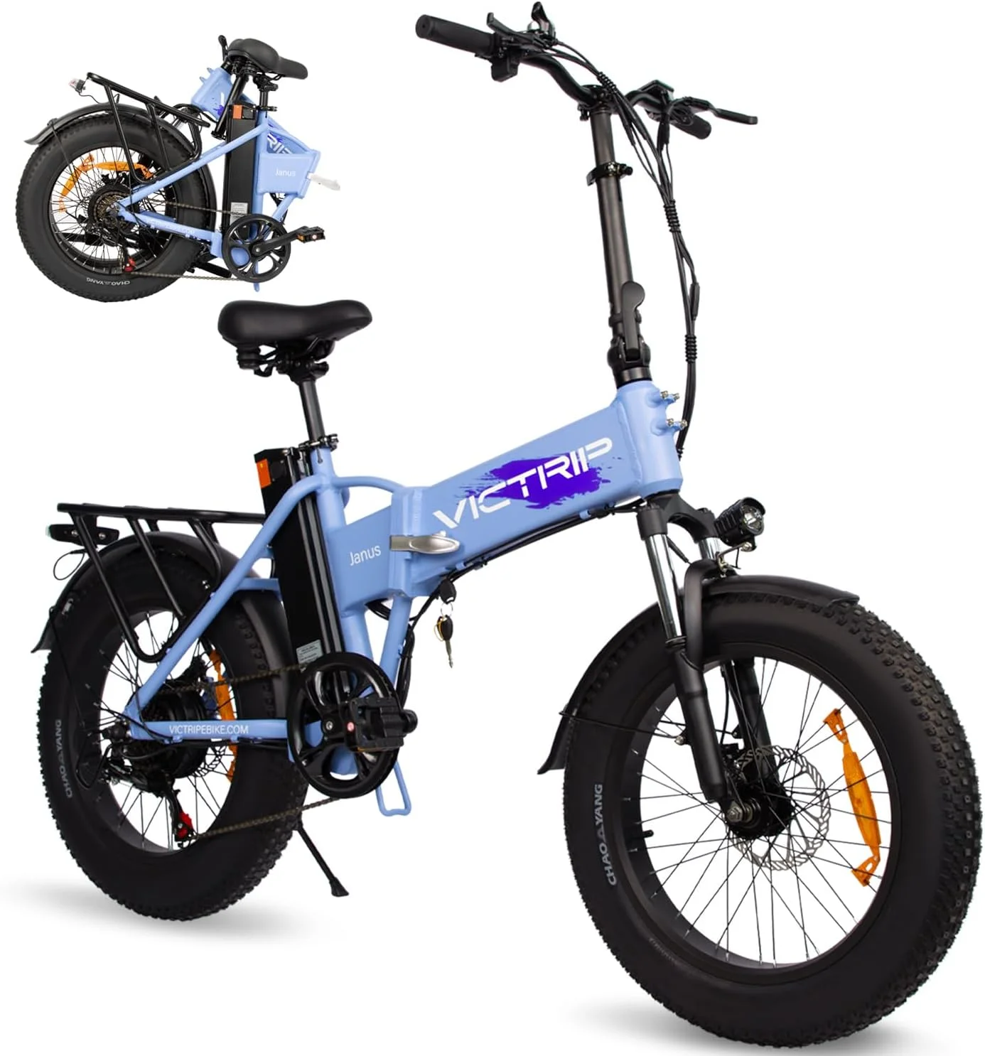 VICTRIP Electric Bike for Adults 20.8Ah Battery 75+ Long Range 4-6Hours Fast Charging 500W 25Mph 7 Speed 20 x 3.0 Fat Tire LCD Display Electronic Horn Class 2 Ebike