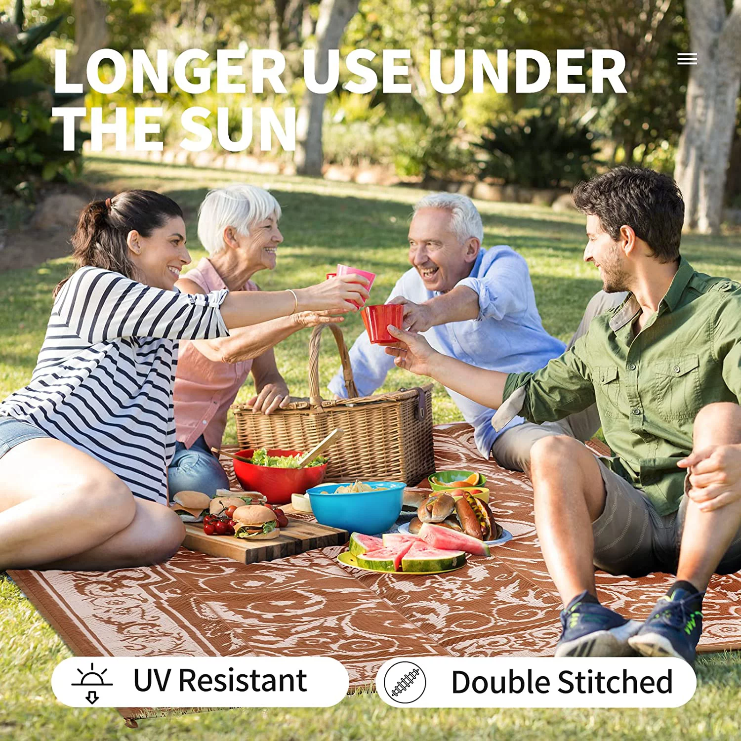 NALONE Reversible Mats, Outdoor Rugs 9x12 for Patio, Outdoor Plastic Straw Rug, New York Patio Country Retro Transitional Geometric Outdoor Area Rug for RV, Camping, Deck, Picnic (9'X12', Beige&Brown)