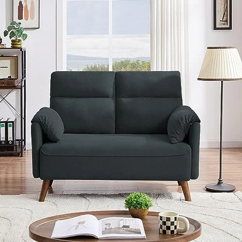 xrboomlife 50.6" Small Loveseat Sofa  Mid Century Modern Love Seat Couch with Back Cushions and Wood Legs  2 Seater Small Couches for Living Room  Bedroom  Small Spaces