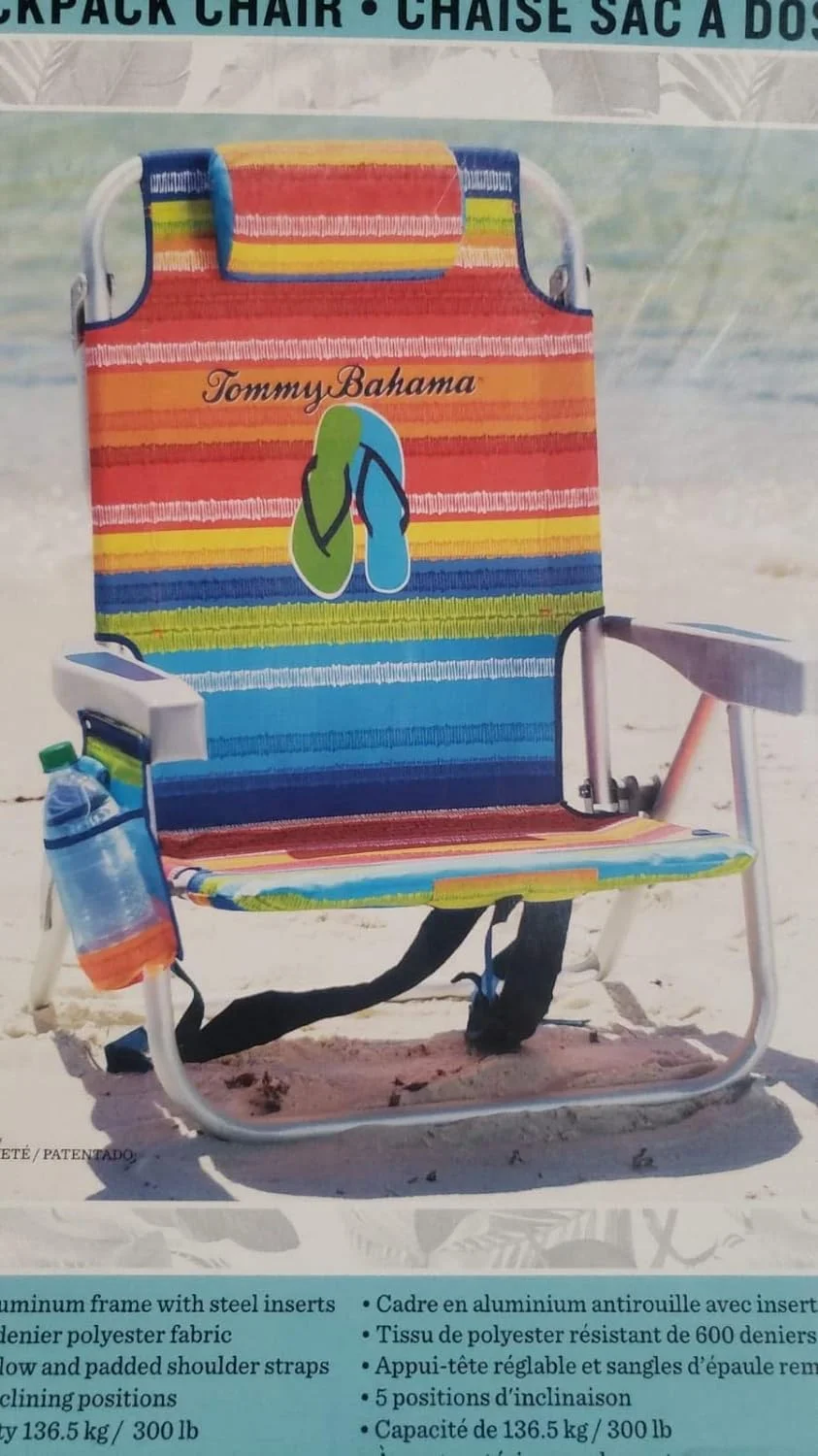 Tommy Bahama Backpack Cooler Chair with Storage Pouch and Towel Bar