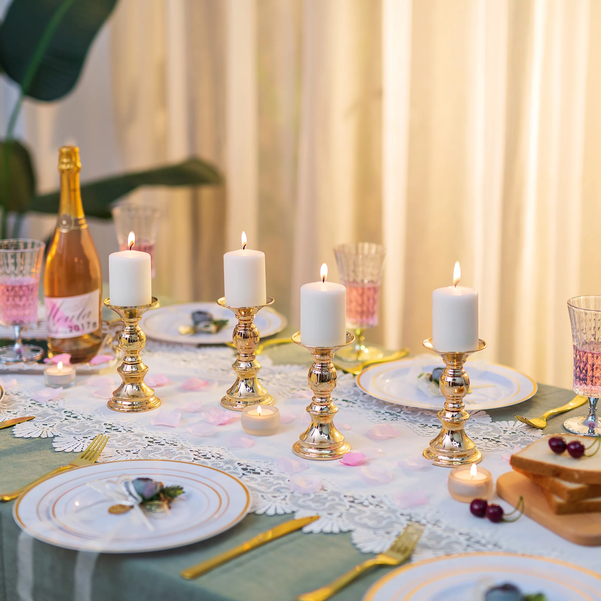 Sziqiqi Gold Pillar Candle Holder for Wedding Centerpiece Small Candle Stand for Fireplace Mantel Table Decor Set of 10