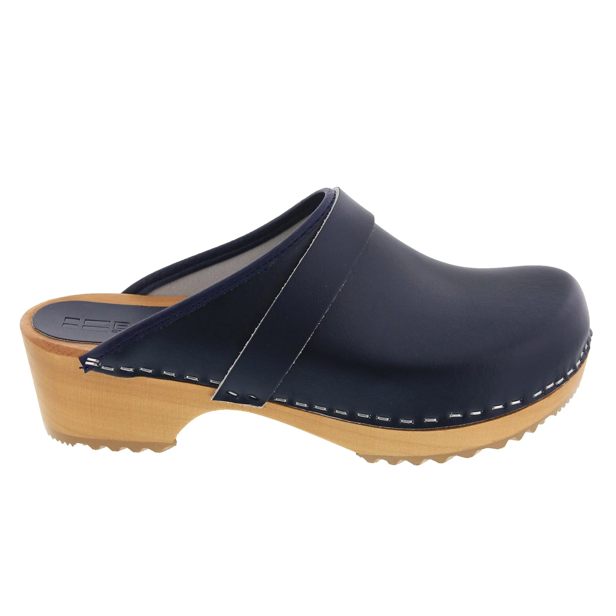 BJORK Maja Open Back Wood Leather Clogs (Navy - EU40)