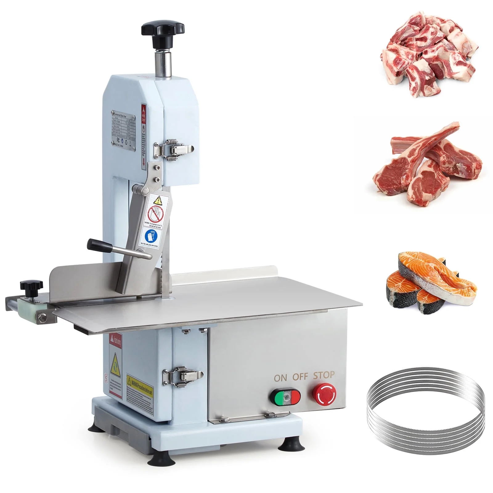Homhougo—750W Electric Bone Saw Meat Cutting Machine,Commercial Bone Cutting Machine,Stainless Steel Blade Bone Cutting Machine,Butcher Band Saw Table Thickness 0-8.3 Inches Fish, Pig, Beef