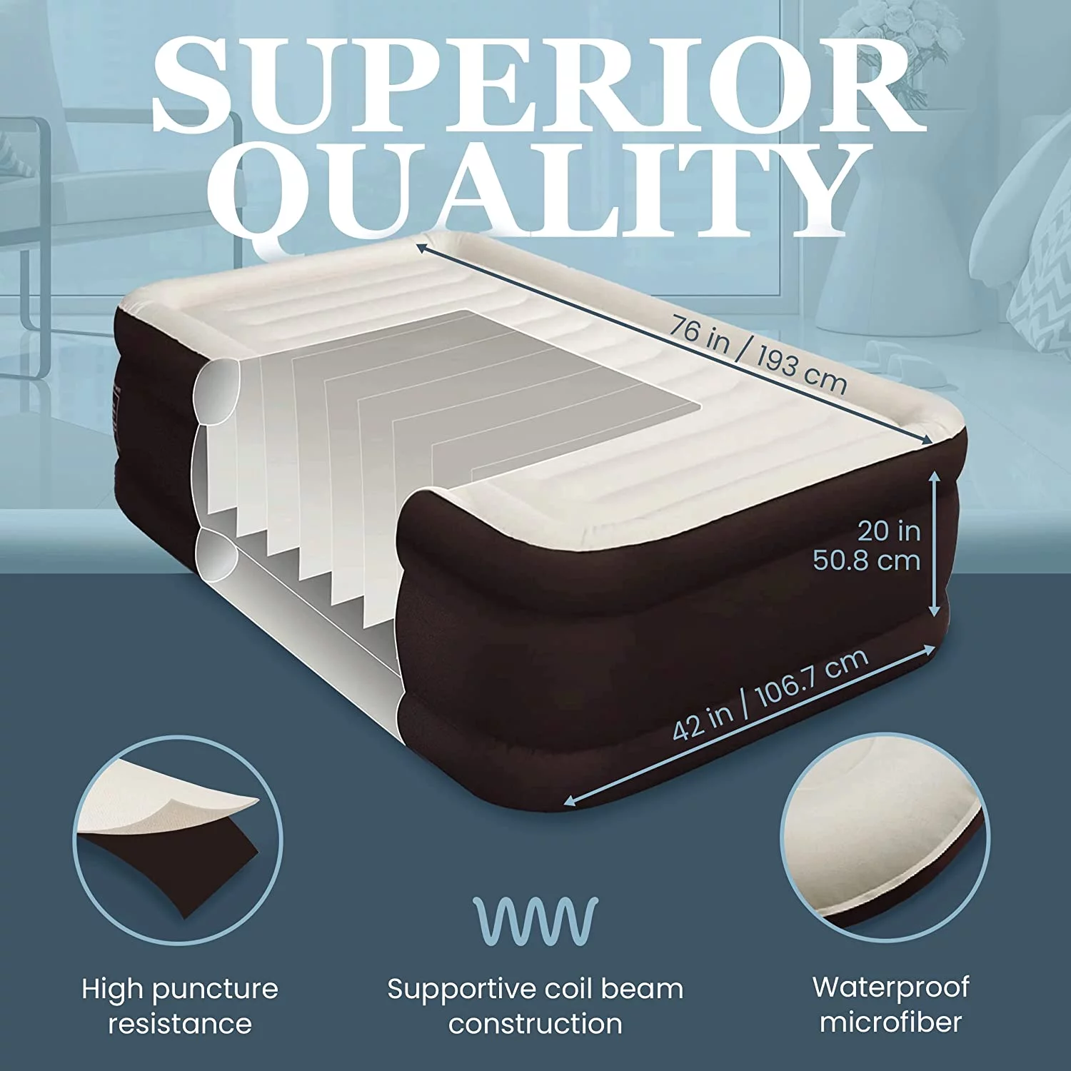 Englander Microfiber Air Mattress w/ Built-in Pump, Carry Bag. Queen Size, 20 in