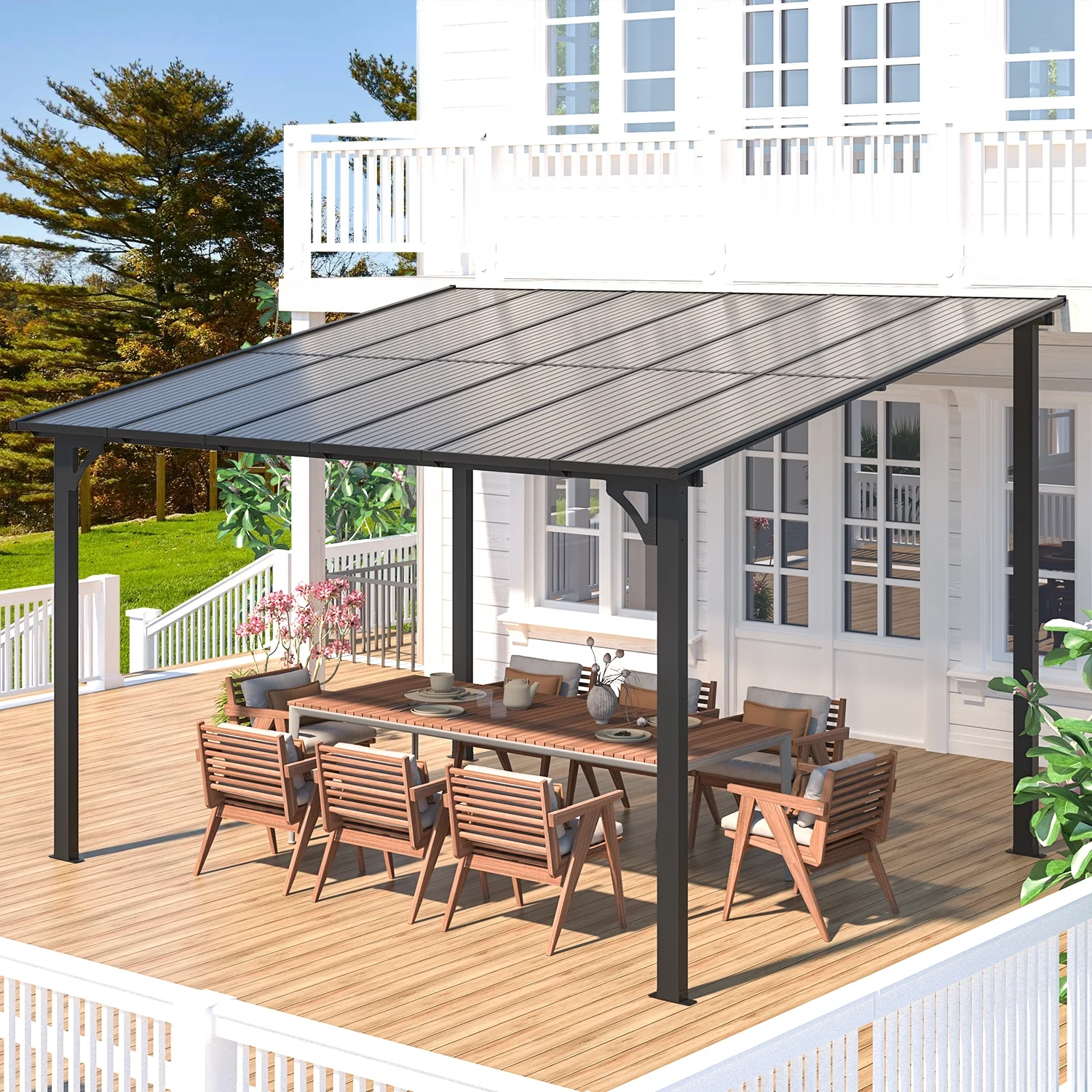 AECOJOY 10' x 12' Hardtop Gazebo Outdoor Aluminum Pergola ​for Garden, Patio, Backyard-​Gray