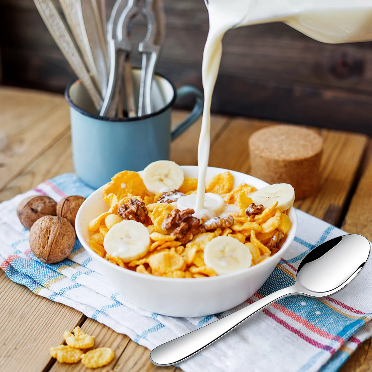 Walchoice 60-Piece Heavy Duty Silverware Set, Stainless Steel Cutlery Flatware Set for 12, Elegant Metal Eating Utensils Tableware