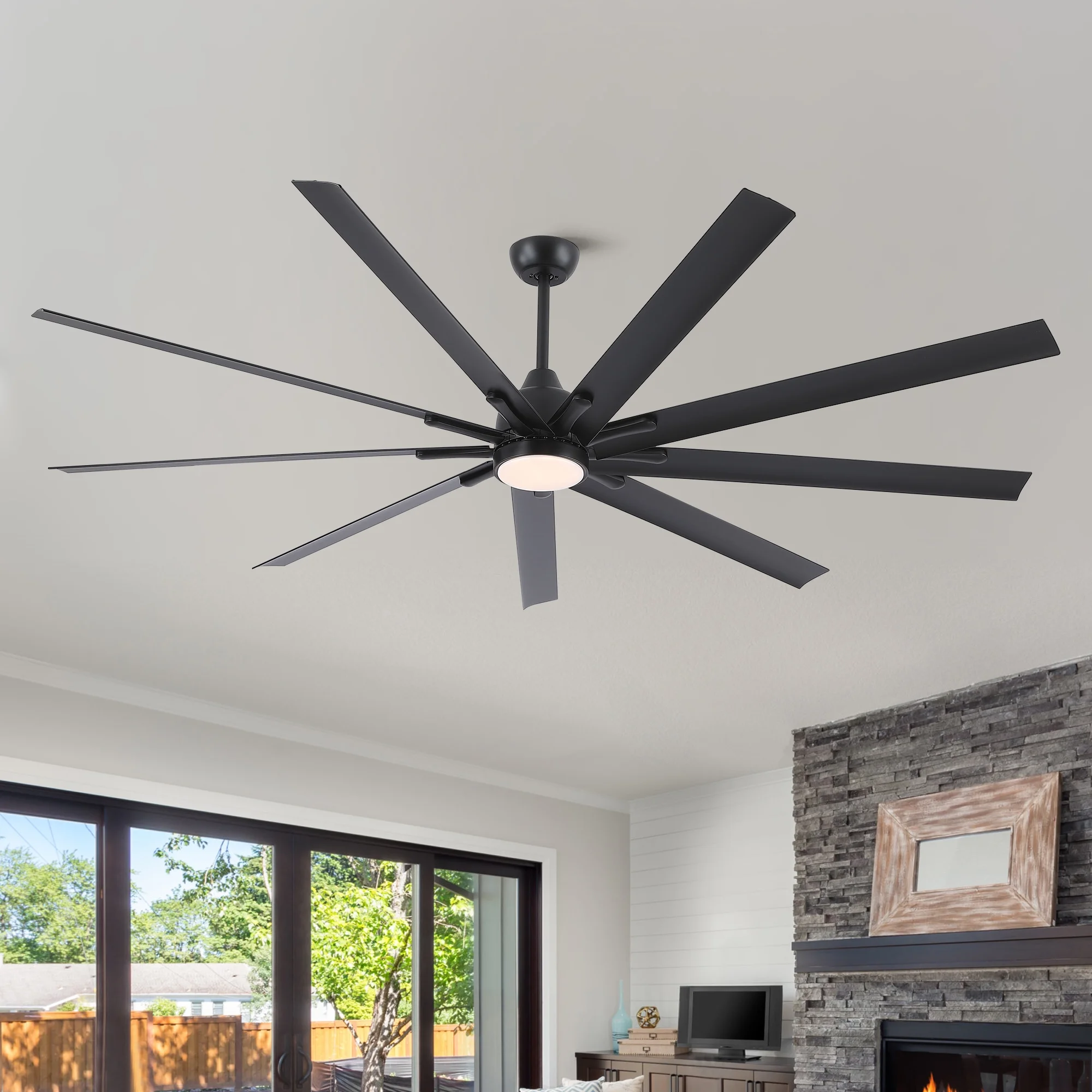 Wellspeed Modern Industrial 84 inch Indoor/Outdoor Large Black Ceiling Fan with 9 Blades
