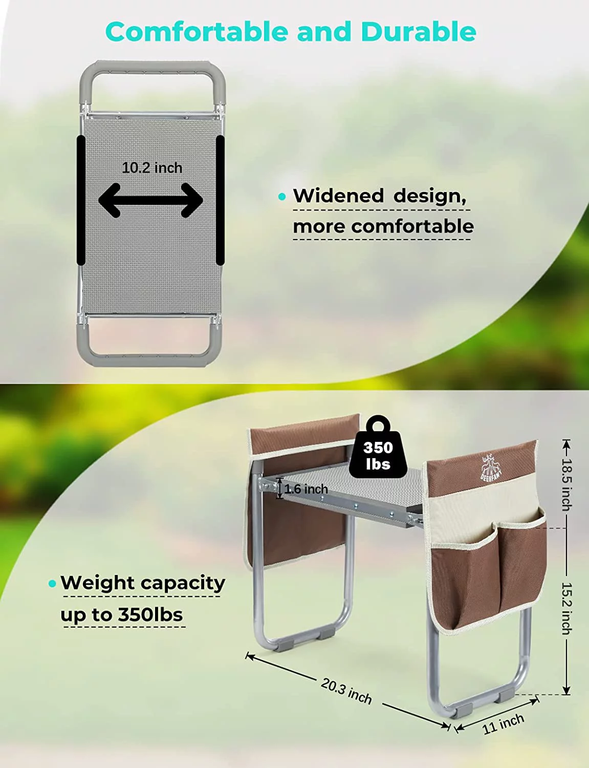 JOYTUTUS Folding Garden Kneeler Seat, Portable Gardening Bench Stool Soft Kneeling Foam Pad W/Tool Pouch&Gloves, Capacity 350 Lbs