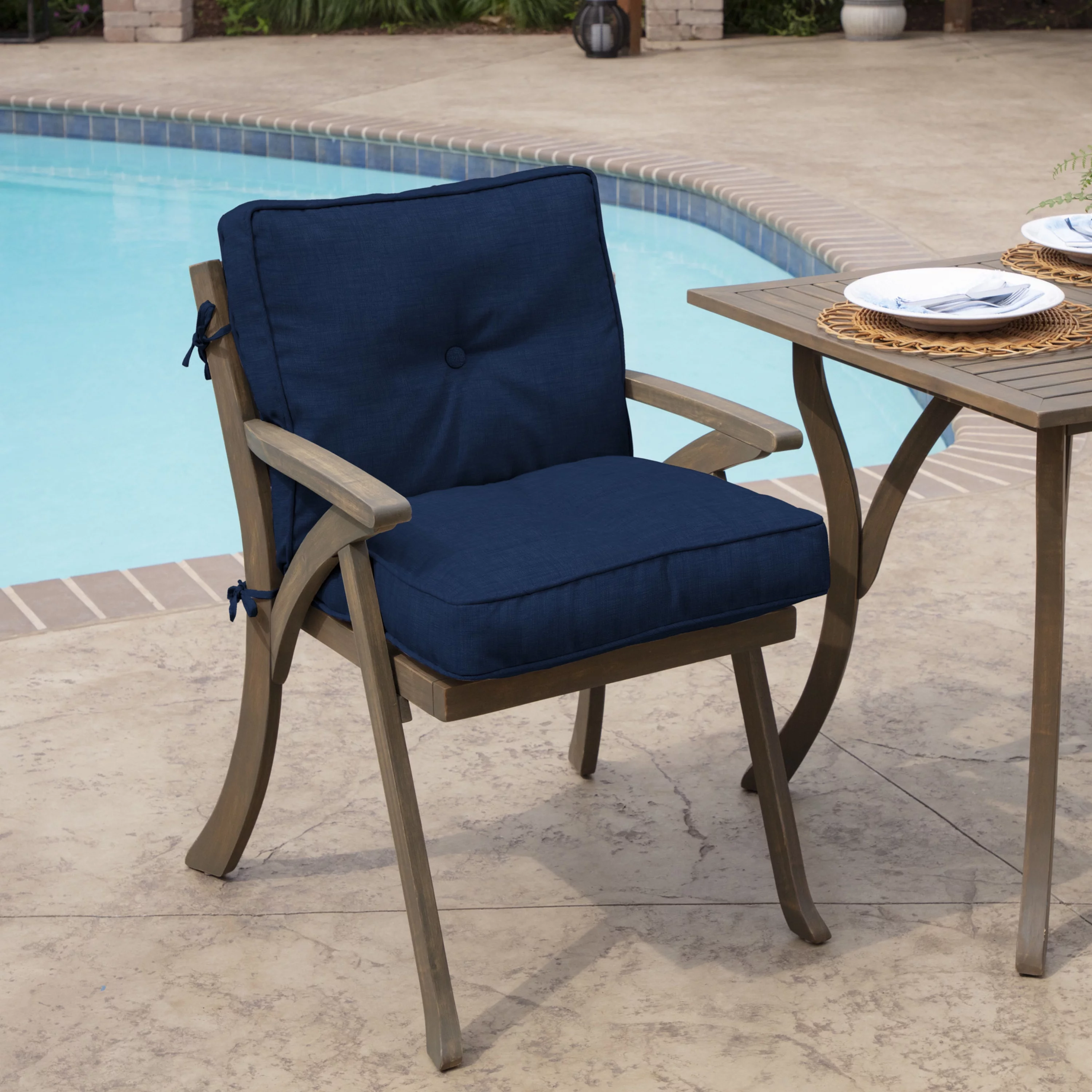 Arden Selections Outdoor Plush Classic Tufted Blowfill Dining Chair Cushion, 20 x 21, Water Repellent, Fade Resistant, Tufted Cushion for Dining Chairs 20 x 21, Sapphire Blue Leala