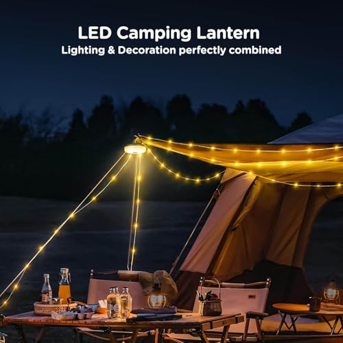 2-Pack Camping String Lights, 4 in 1 Quick Storage 32.8FT Rechargeable Tent Lights String with 8 Lighting Modes, Hanging Waterproof Portable LED Lamp for Outdoor Patio Awning Party Essentials