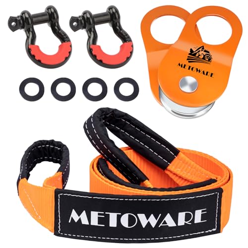 METOWARE Offroad Recovery Kit - 10 Ton Heavy Duty Winch Snatch Block Pulley, 3
