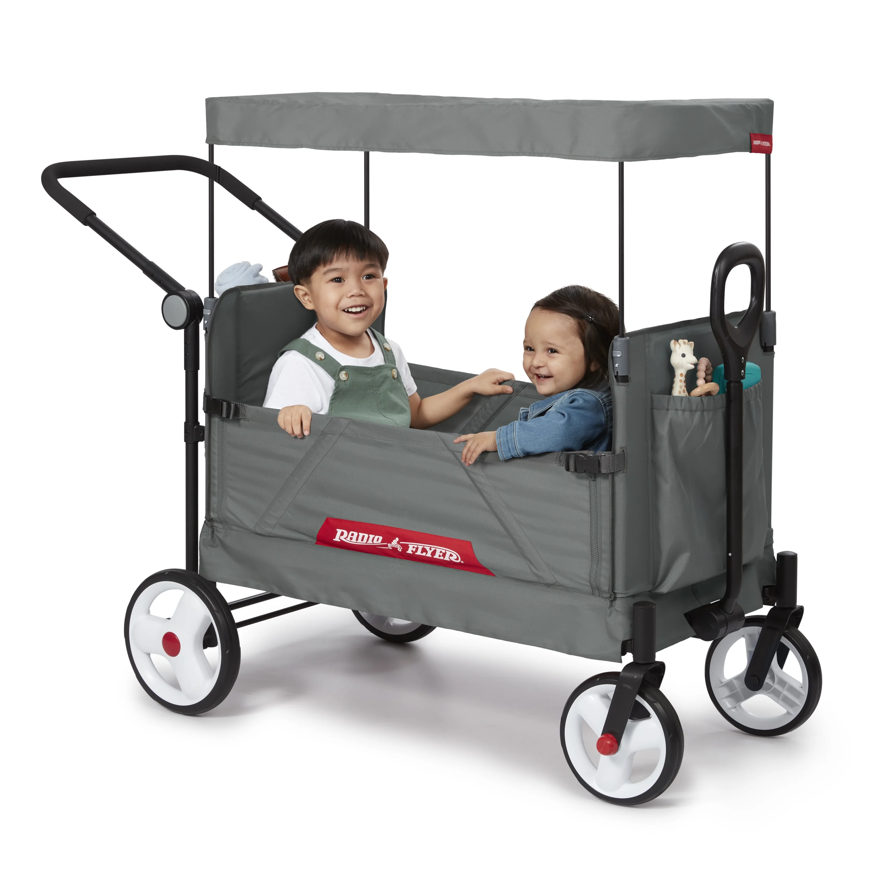 Radio Flyer Compass Stroll ‘N Wagon®, Gray Push and Pull Folding Fabric Wagon, for Kids 1 Year and up