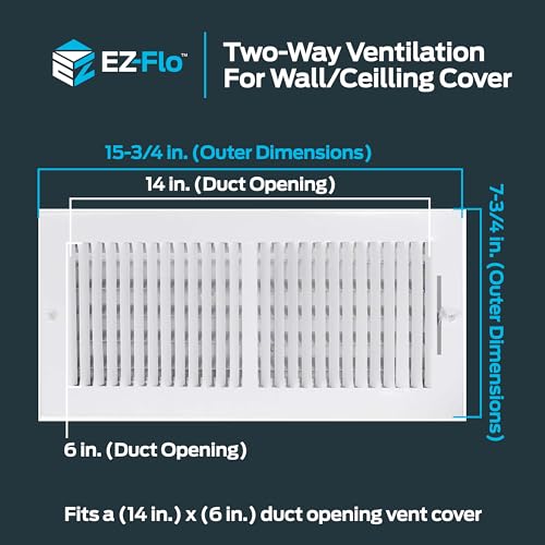 EZ-FLO 10 x 4 Inch (Duct Opening) White Air Vent Cover for Wall or Ceiling, Two-Way Ventilation Register, 11-3/4 Inch x 5-3/4 Inch (Overall Dimensions), Solid Steel HVAC Cover, 61609