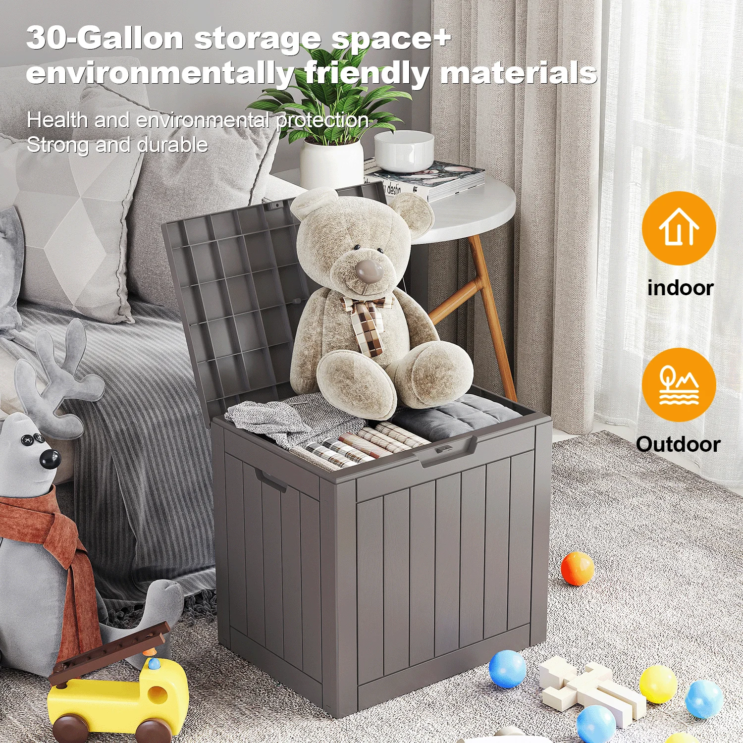 30 Gallon Deck Box for Outdoor Storage Waterproof Perfect for Patio Furniture, Cushions,Toys