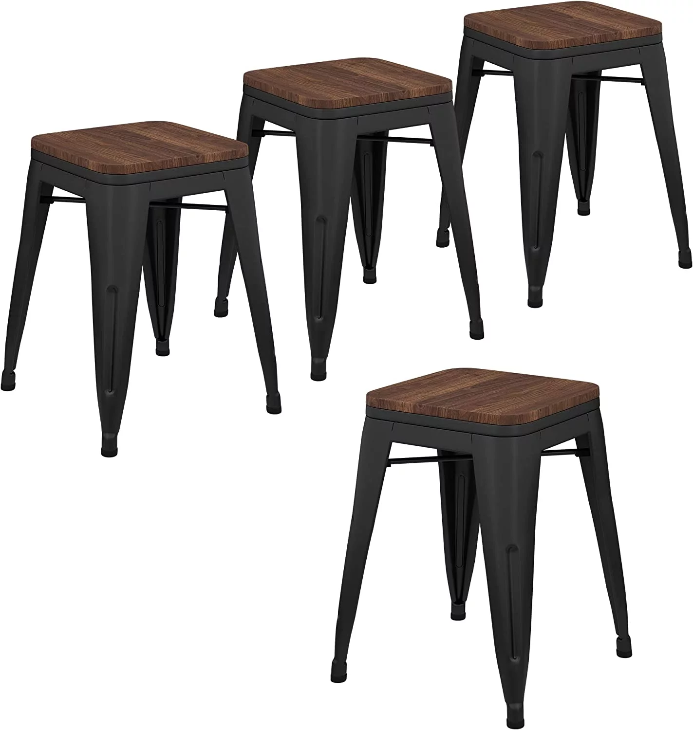 Andeworld 18 inch Stools Metal Dining Chairs Set of 4 Stackable Kids Stools Short Stools Bar Stools Classroom Stools (18 inch, Black)