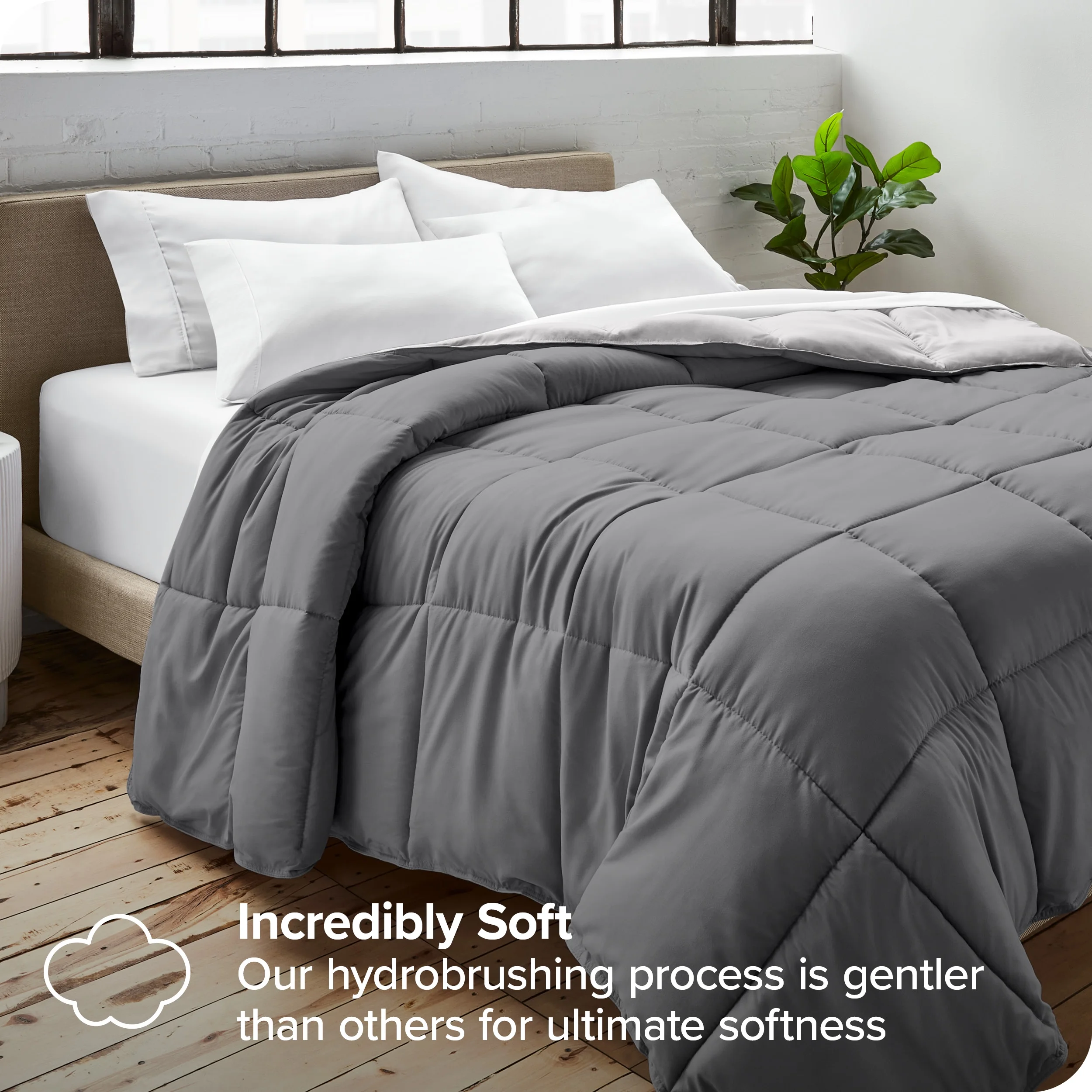 Bare Home Ultra-Soft Reversible Comforter - Goose Down Alternative - Full, Gray/Light Gray