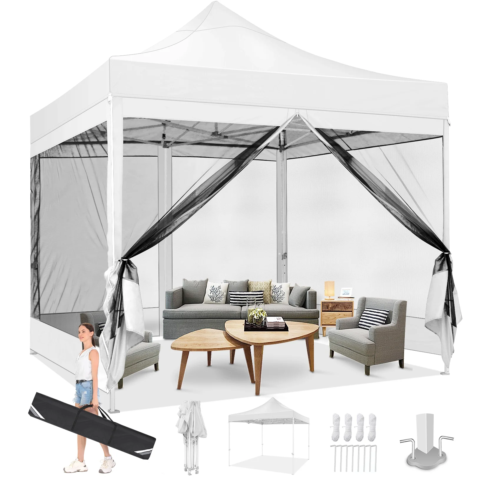 SANOPY 10' x 10' Pop up Canopy with 4 Removable Sidewalls, Heavy Duty Canopy with Upgraded Hexagonal Bracket, Instant Commercial Tent for Party, Portable Gazebo with Sangbags, Roller Bag, White
