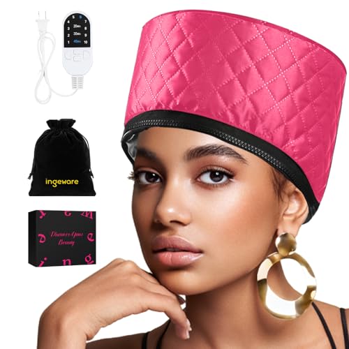 Heat Cap for Deep Conditioning, Ingeware Thermal Cap for Hair Steamer Cap for Natural Hair Portable Electric Heat Hair Spa Cap for Home Use Pattern (Solid Black)
