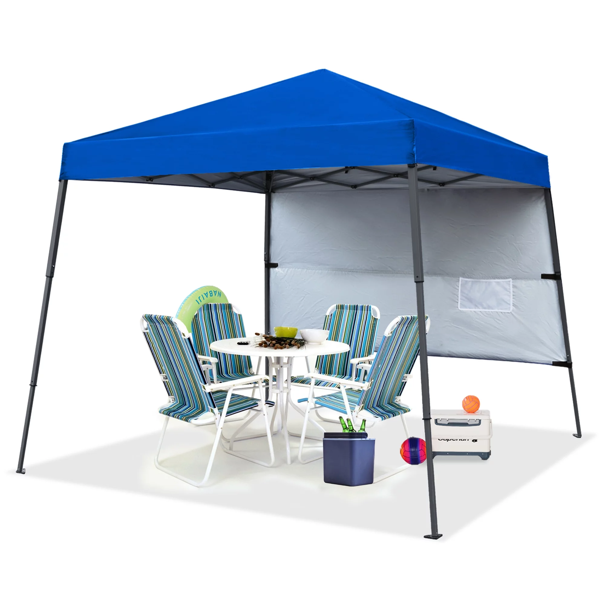 ABCCANOPY 10ft x 10ft Base/8ft x 8ft Top Outdoor Pop Up Slanted Leg Canopy Tent with Sidewall,Blue