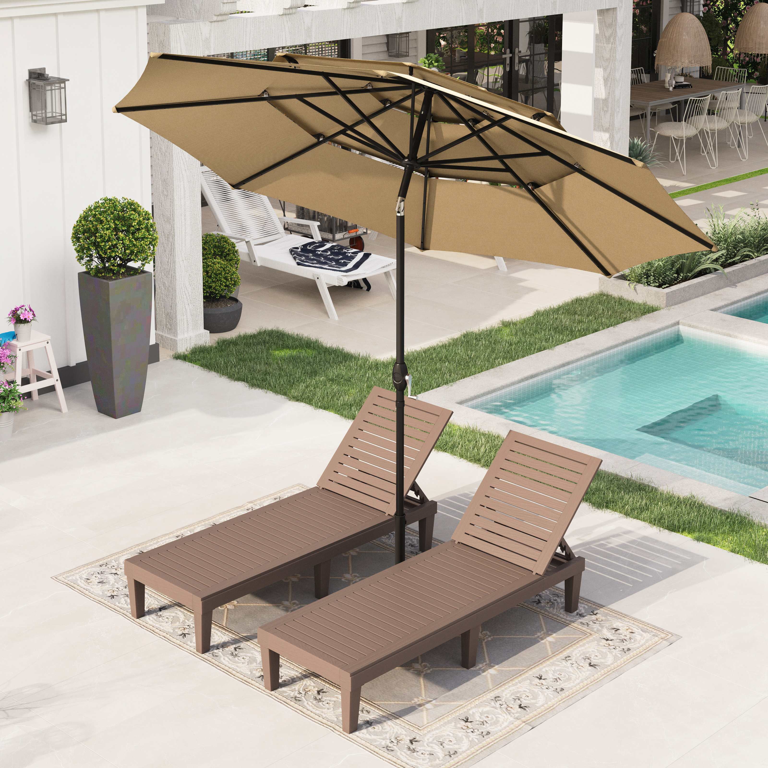 Sophia & William 10ft 3 Tier Auto-Tilt Outdoor Patio Umbrella Beach Garden Double Vented Table Umbrella with Push Button and Crank,Beige