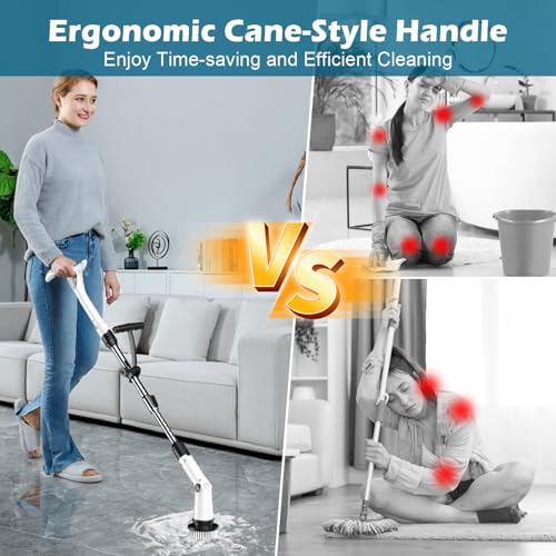 Electric Spin Scrubber, Cordless Cleaning Brush with 8 Brush Heads, 3 Speeds, LCD Display, and Adjustable Extension Handle, IPX7 Waterproof Power Scrubber for Tub Bathroom Floor Tile (Green)