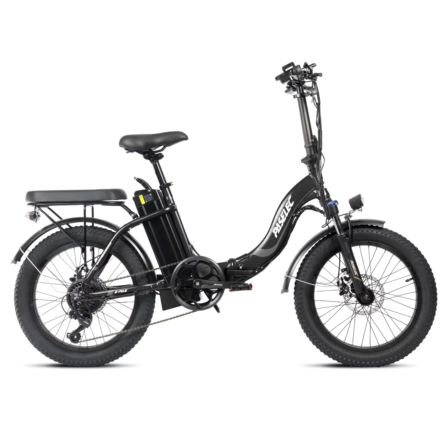 Paselec Electric Bike for Adults,Folding Electric Bicycle, Mountain Ebike with Peak 750W Motor, 20inch *3.0 Fat Tire Ebike, 13Ah Removable Battery 7-Speed Black