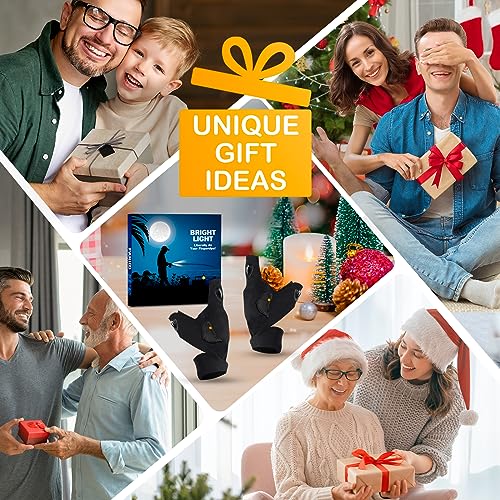 PARIGO LED Flashlight Gloves Gifts for Men Women Christmas Stocking Stuffers for Men Husband Boyfriend Fathers Dad Who Have Everything, Waterproof Lighted Glove Fishing Gift for Birthday Cool Gadgets
